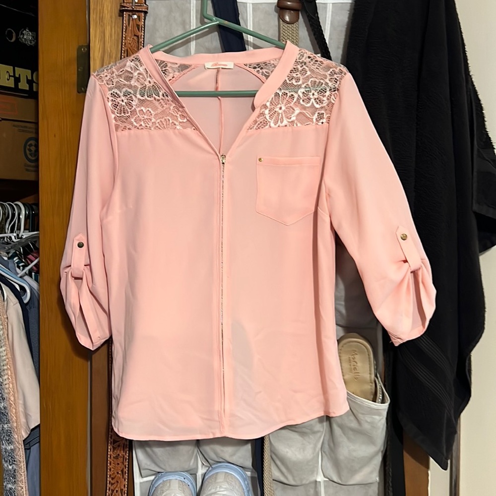 Pink zip down blouse